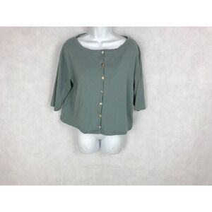 Matthildur Womens  XL MxM Blue Button Down Lagenlook Crop Top Cotton